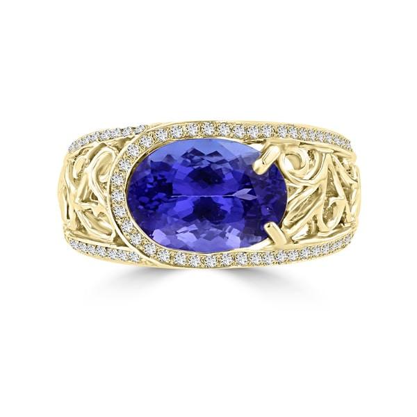 18K Yellow Gold Tanzanite 3.62cts and Diamond 0.32ct TDW (SI1-VS, G-H) Ring