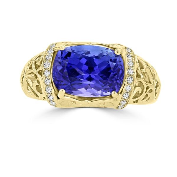 18K Yellow Gold Tanzanite 3.40cts and Diamond 0.22ct TDW (SI1-VS, G-H) Ring
