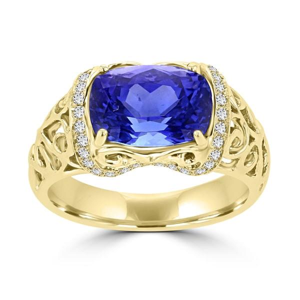18K Yellow Gold Tanzanite 3.40cts and Diamond 0.22ct TDW (SI1-VS, G-H) Ring