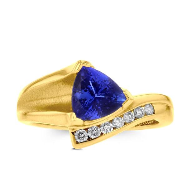 18K Yellow Gold Trillion Tanzanite 2.17cts and Diamond 0.24ct TDW (SI1-VS, G-H) Ring