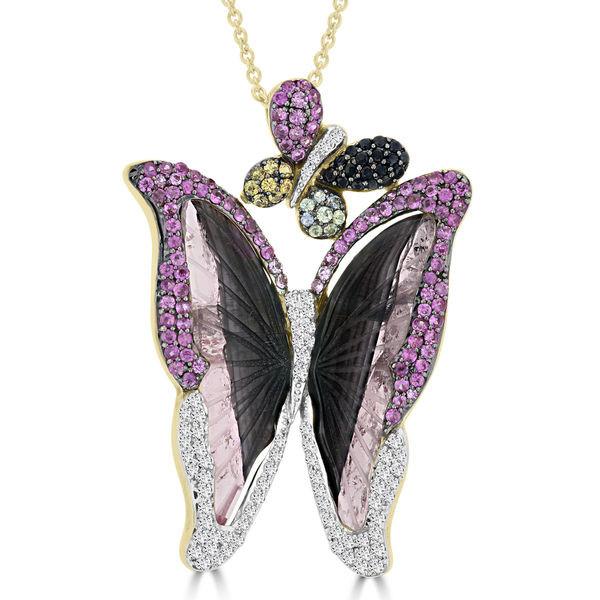 18k Yellow Gold 16 2/5ct Tourmaline Sapphire and Diamond Butterfly Necklace