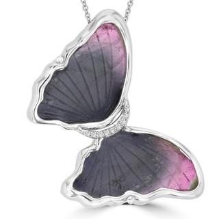 14k White Gold 29.88ct Tourmaline and 0.05ct TDW Diamond Butterfly Pendant Necklace by La Vita Vital (VS-SI1, G-H)