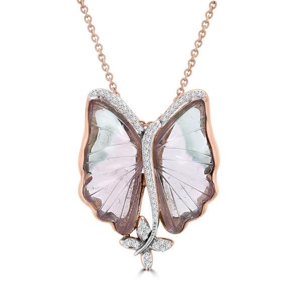 14k Rose Gold 12 1/2ct Natural Tourmaline and 1/5ct TDW Diamond Butterfly Necklace