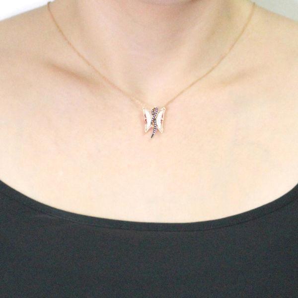 14k Rose Gold 3 1/2ct Tourmaline and Pink Sapphire Butterfly Necklace