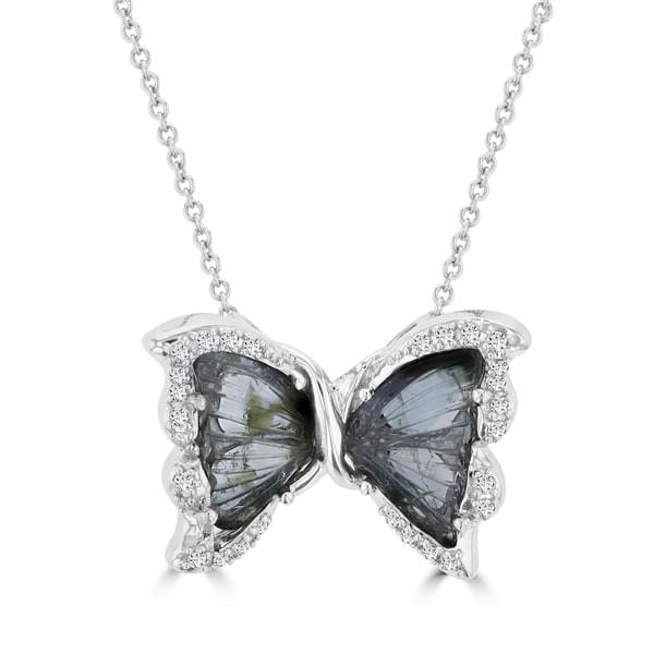 14k White Gold 3 1/10ct Tourmaline and 1/5ct TDW Diamond Butterfly Pendant