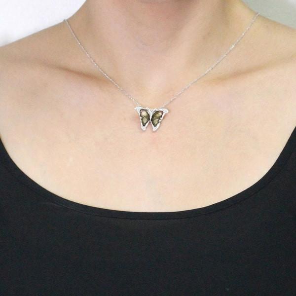 14k White Gold 4ct Natural Tourmaline and 1/10ct TDW Diamond Butterfly Pendant